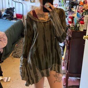 Knox rose large exposed asymmetrical hem tie dye long sleeve shirt mini dress